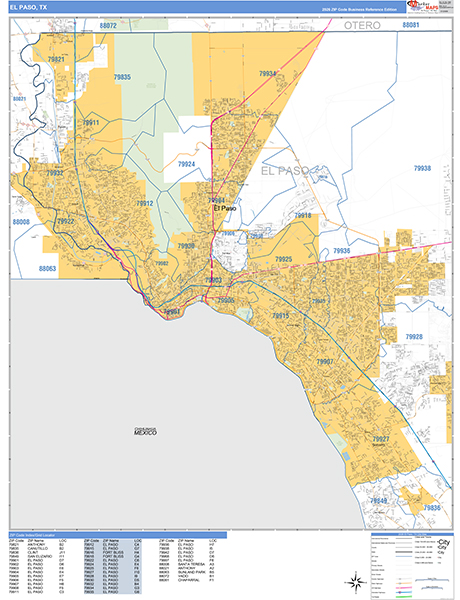 El Paso Zip Code Wall Map